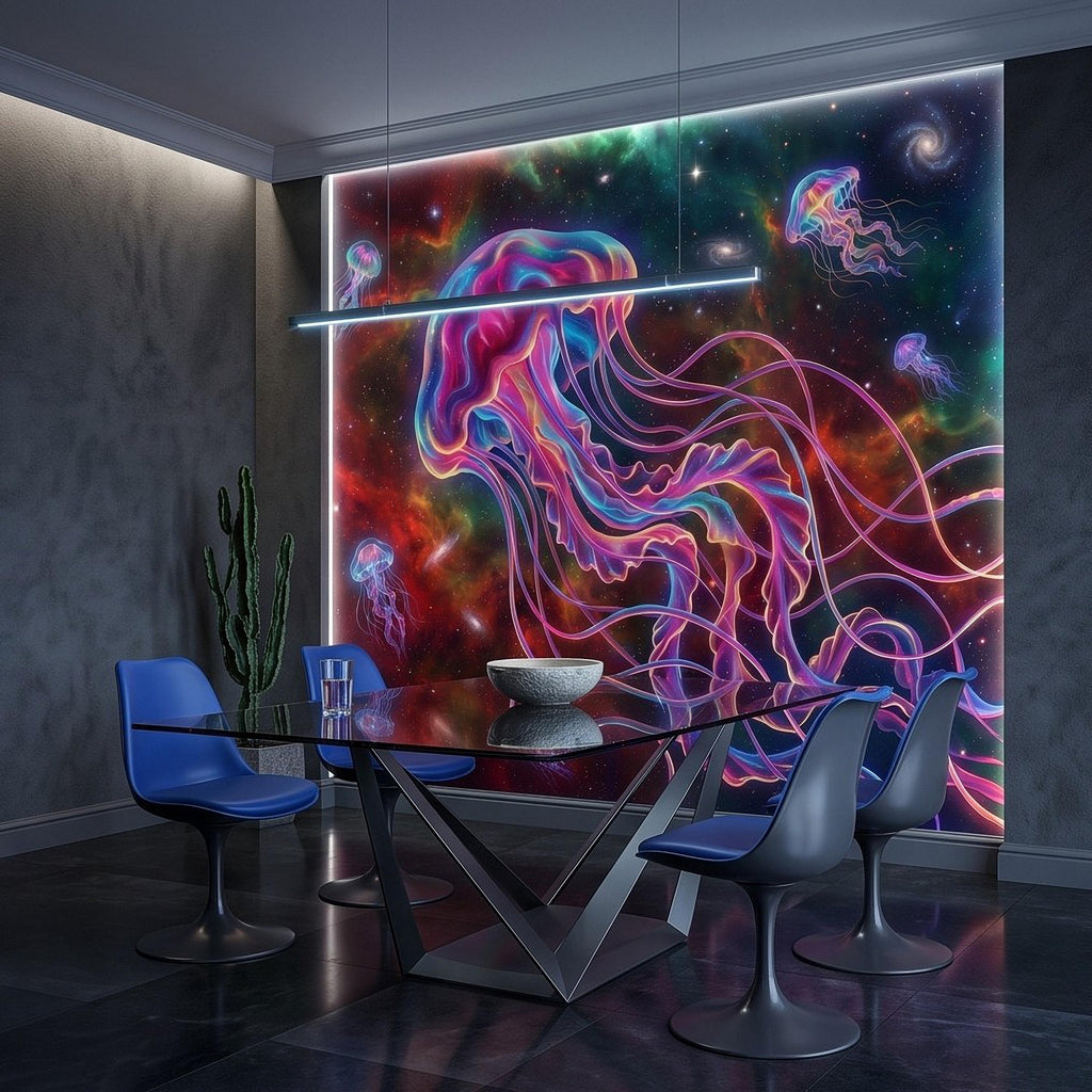 Cosmic Jellyfish Peel and Stick Wall Mural, Colorful Galaxy Nebula Space Fantasy Glowing Celestial Jellyfish Psychedelic Art Wallpaper
