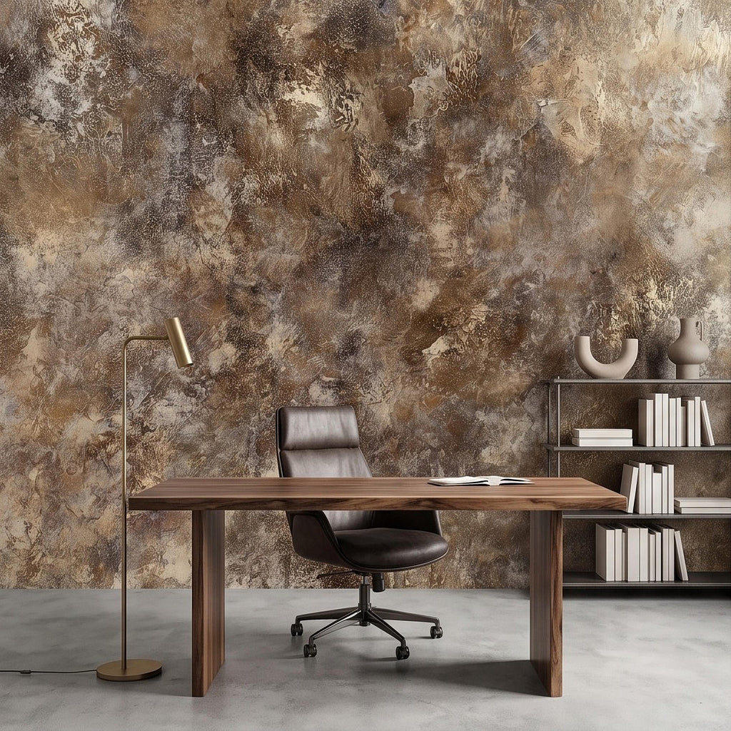Abstract Plaster Texture Peel and Stick Wall Mural, Distressed Brown Beige Patina Weathered Concrete Effect Rustic Vintage Art Wallpaper