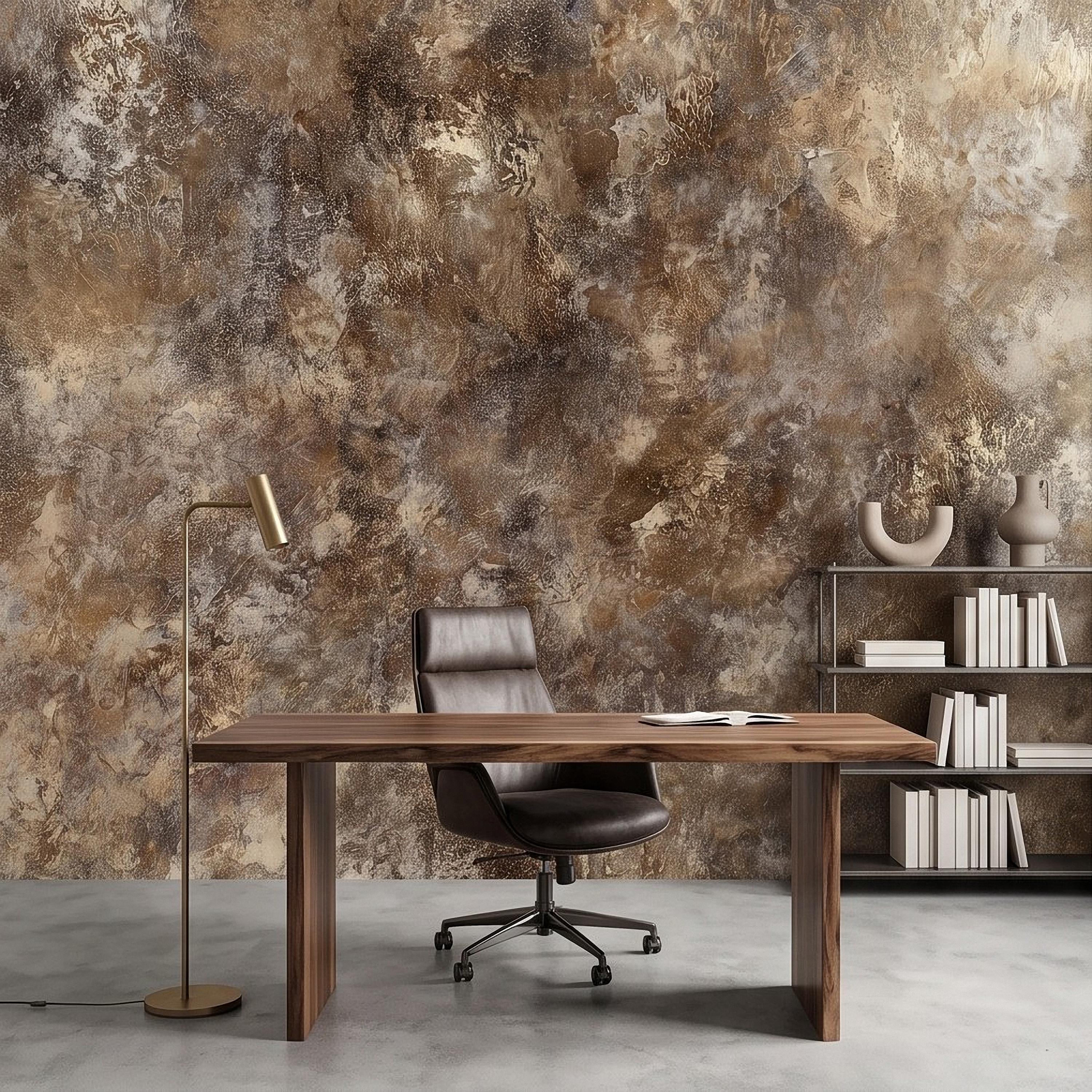 Abstract Plaster Texture Peel and Stick Wall Mural, Distressed Brown Beige Patina Weathered Concrete Effect Rustic Vintage Art Wallpaper