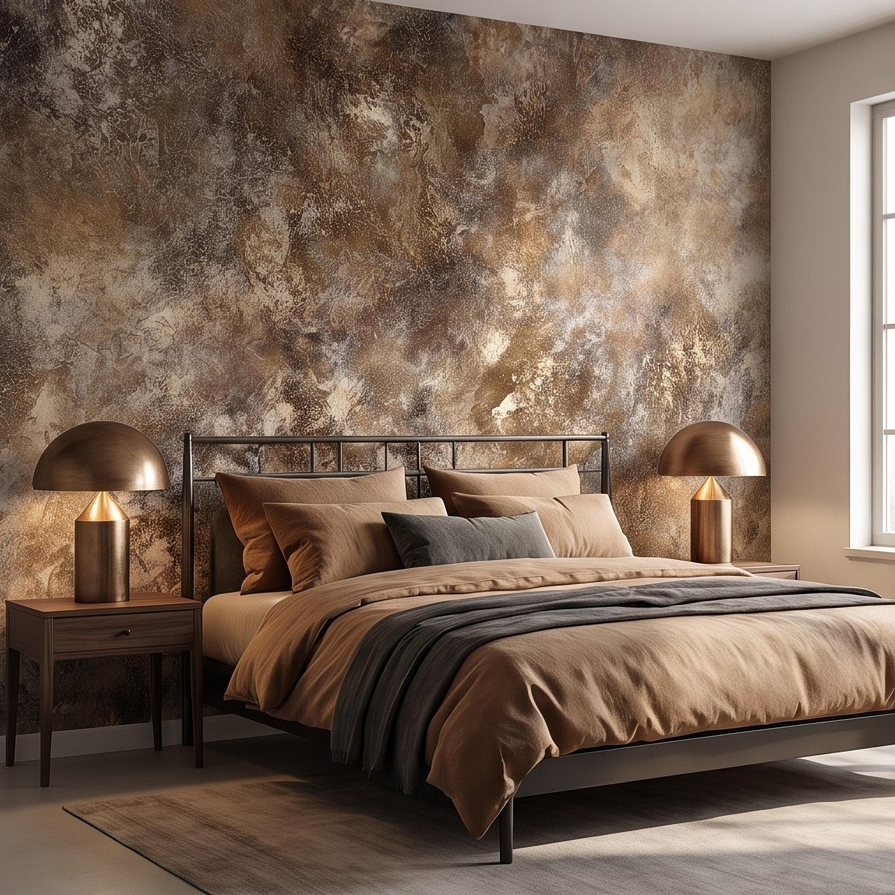 Abstract Plaster Texture Peel and Stick Wall Mural, Distressed Brown Beige Patina Weathered Concrete Effect Rustic Vintage Art Wallpaper