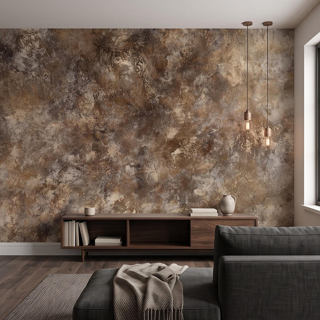 Abstract Plaster Texture Peel and Stick Wall Mural, Distressed Brown Beige Patina Weathered Concrete Effect Rustic Vintage Art Wallpaper
