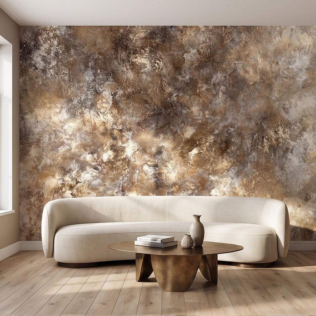Abstract Plaster Texture Peel and Stick Wall Mural, Distressed Brown Beige Patina Weathered Concrete Effect Rustic Vintage Art Wallpaper