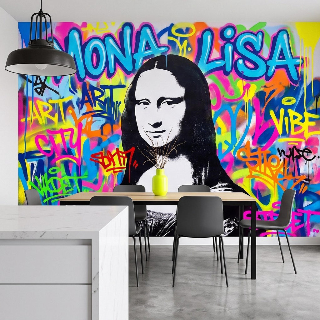 Mona Lisa Graffiti Peel and Stick Wall Mural, Colorful Street Style Renaissance Portrait Pop Culture Urban Graffiti Eclectic Wallpaper