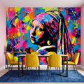 Girl with a Pearl Earring Peel and Stick Wall Mural, Colorful Graffiti Portrait Famous Painting Street Style Pop Culture Vibrant Wallpaper